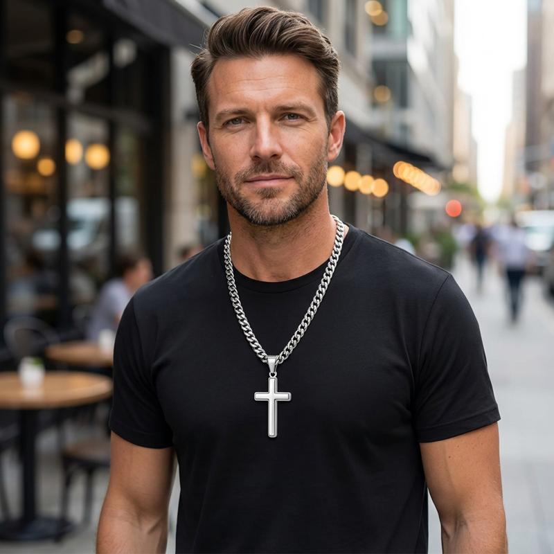 ✝️Men's Stainless Steel Cross Pendant Necklace – Classic Symbol, Strong & Lasting