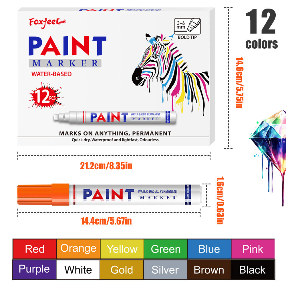 🎨12-Color Paint Marker Set – 6mm Chisel Tip for Custom Tire Lettering & DIY