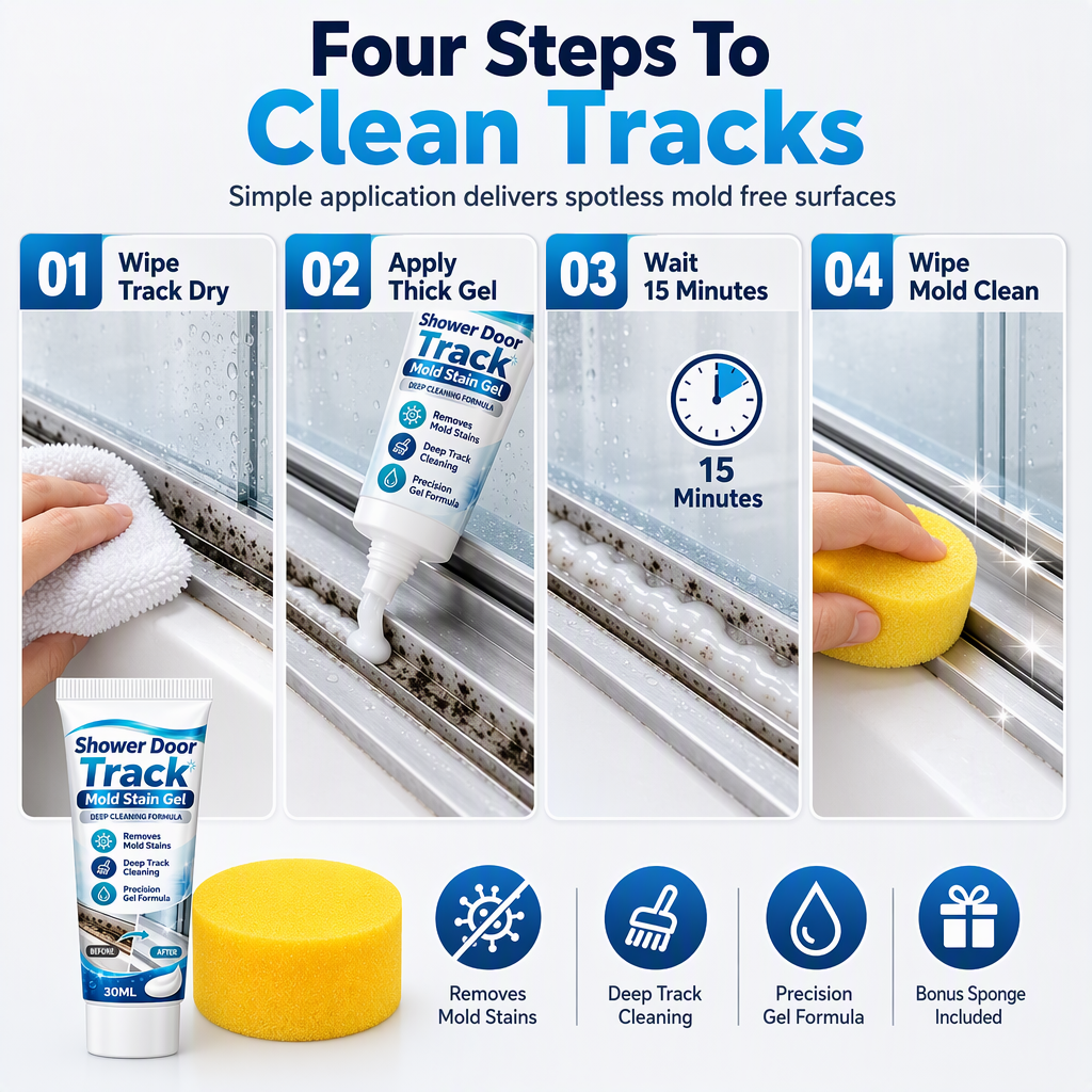 Bathroom Mold Remover Gel for Shower Door Grooves and Glass Tracks Black Mold Stain and Limescale Cleaner Set with Sponge 30ml