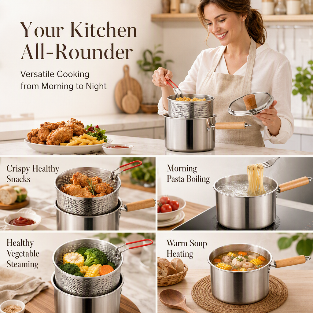 Multifunctional 304 Stainless Steel Frying Pot