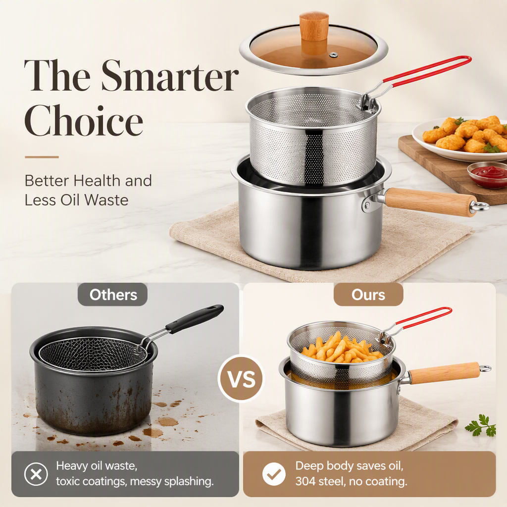 Multifunctional 304 Stainless Steel Frying Pot