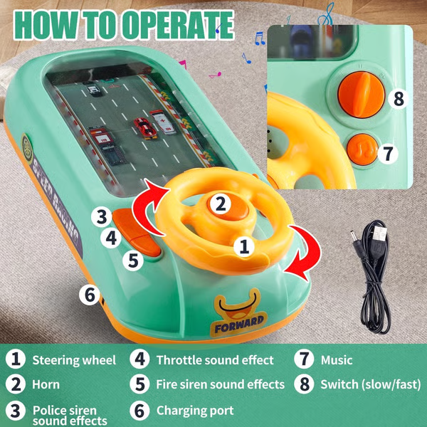 Racing Car Toy with Steering Wheel