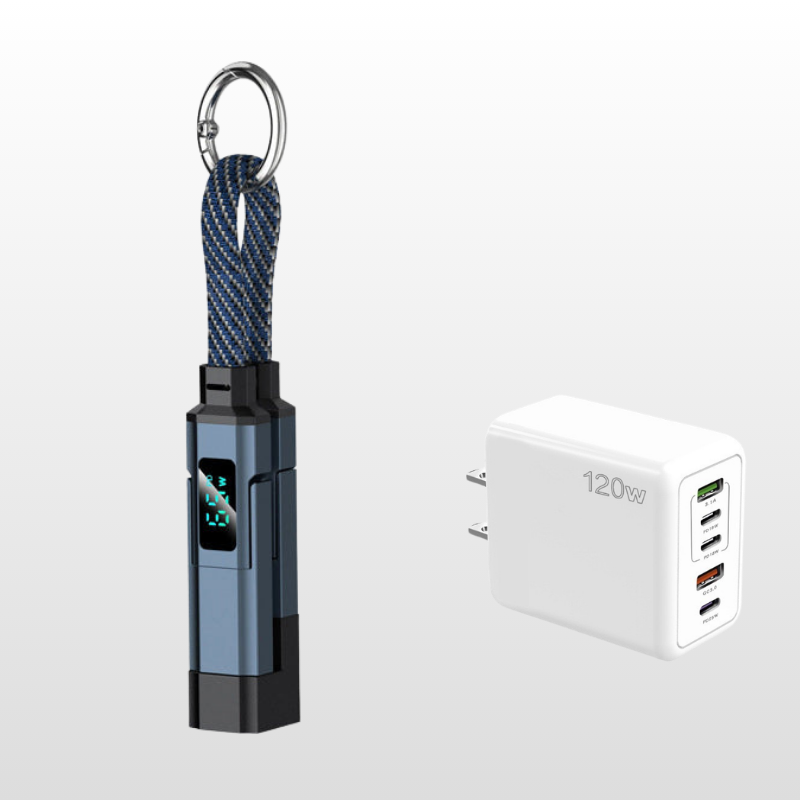 ⏳Time-Limited Special⏰4-in-1 Charging Cable with Digital Display & Keychain – Fast-Charging, Kink-Resistant & Compact