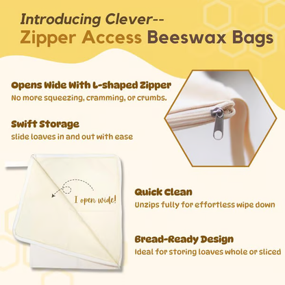 🍞Wide Zipper Access Cotton & Beeswax Bread Bags for Sourdough✨