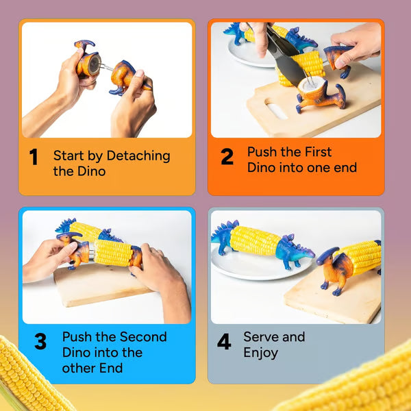 Dinosaur Corn Holders for Corn On The Cob - Funny Corn Cob Holder for Kids and Adults with Stainless Steel Prongs Dinosaur Corn Holders for Corn On The Cob - Funny Corn Cob Holder for Kids and Adults with Stainless Steel Prongs