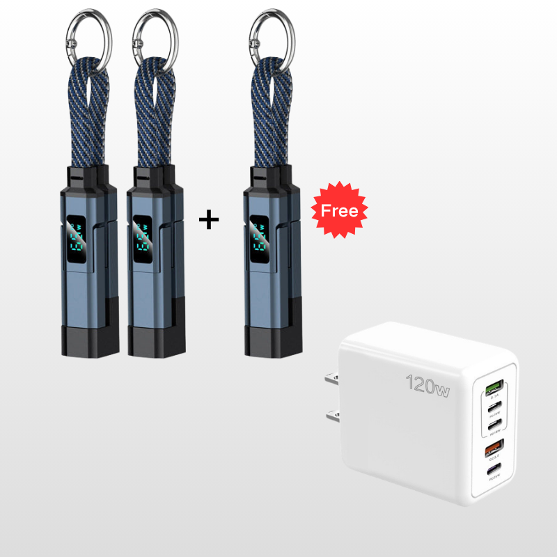 ⏳Time-Limited Special⏰4-in-1 Charging Cable with Digital Display & Keychain – Fast-Charging, Kink-Resistant & Compact