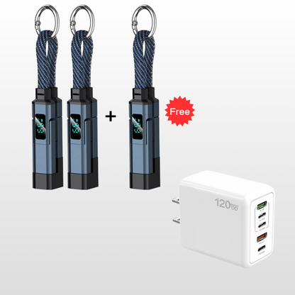 ⏳Time-Limited Special⏰4-in-1 Charging Cable with Digital Display & Keychain – Fast-Charging, Kink-Resistant & Compact