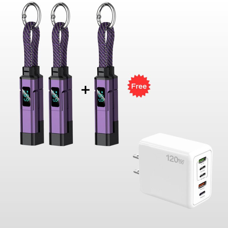 ⏳Time-Limited Special⏰4-in-1 Charging Cable with Digital Display & Keychain – Fast-Charging, Kink-Resistant & Compact