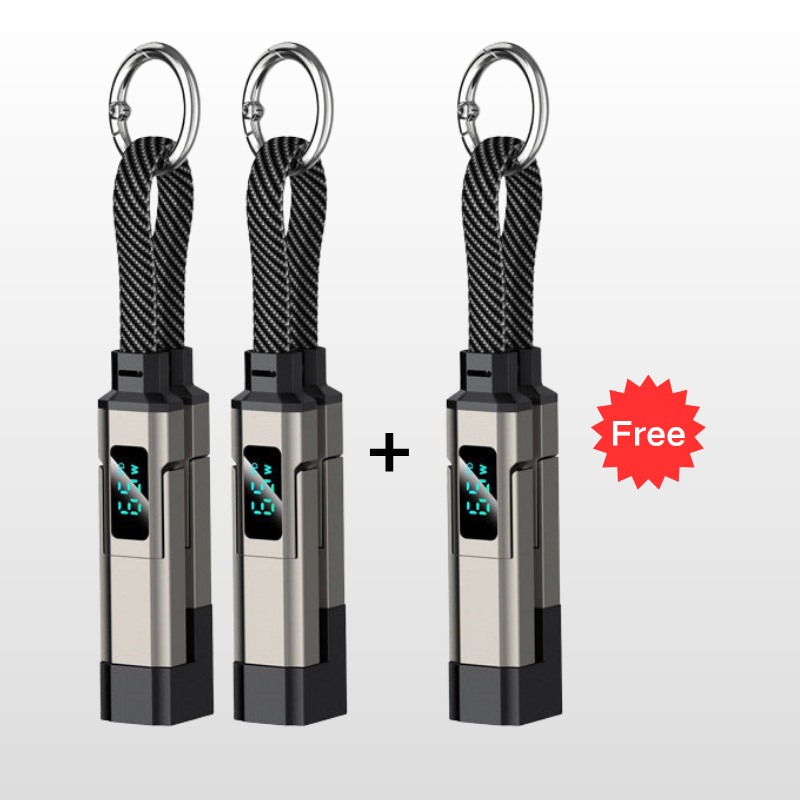 ⏳Time-Limited Special⏰4-in-1 Charging Cable with Digital Display & Keychain – Fast-Charging, Kink-Resistant & Compact