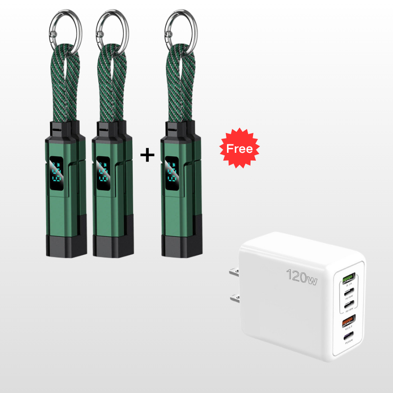 ⏳Time-Limited Special⏰4-in-1 Charging Cable with Digital Display & Keychain – Fast-Charging, Kink-Resistant & Compact