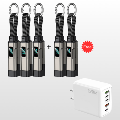 ⏳Time-Limited Special⏰4-in-1 Charging Cable with Digital Display & Keychain – Fast-Charging, Kink-Resistant & Compact