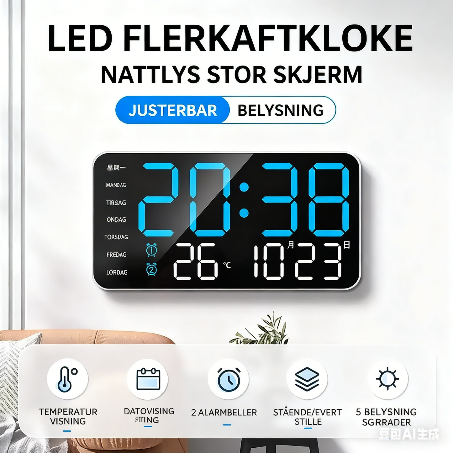 📢📢50% OFF !! ⏰Multifunctional decorative LED digital wall clock