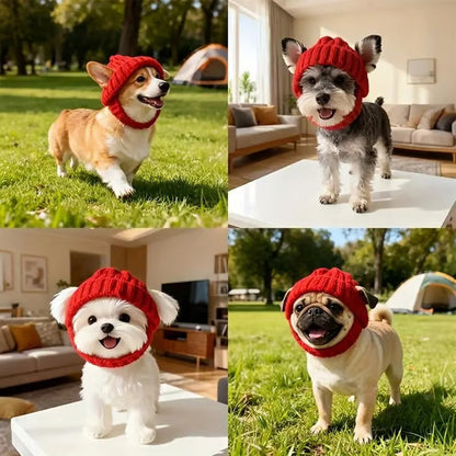 Red Knit Dog Beanie with Ear Flaps – Warm Winter Hat