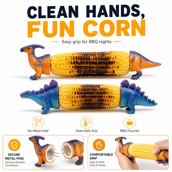 Dinosaur Corn Holders for Corn On The Cob - Funny Corn Cob Holder for Kids and Adults with Stainless Steel Prongs Dinosaur Corn Holders for Corn On The Cob - Funny Corn Cob Holder for Kids and Adults with Stainless Steel Prongs