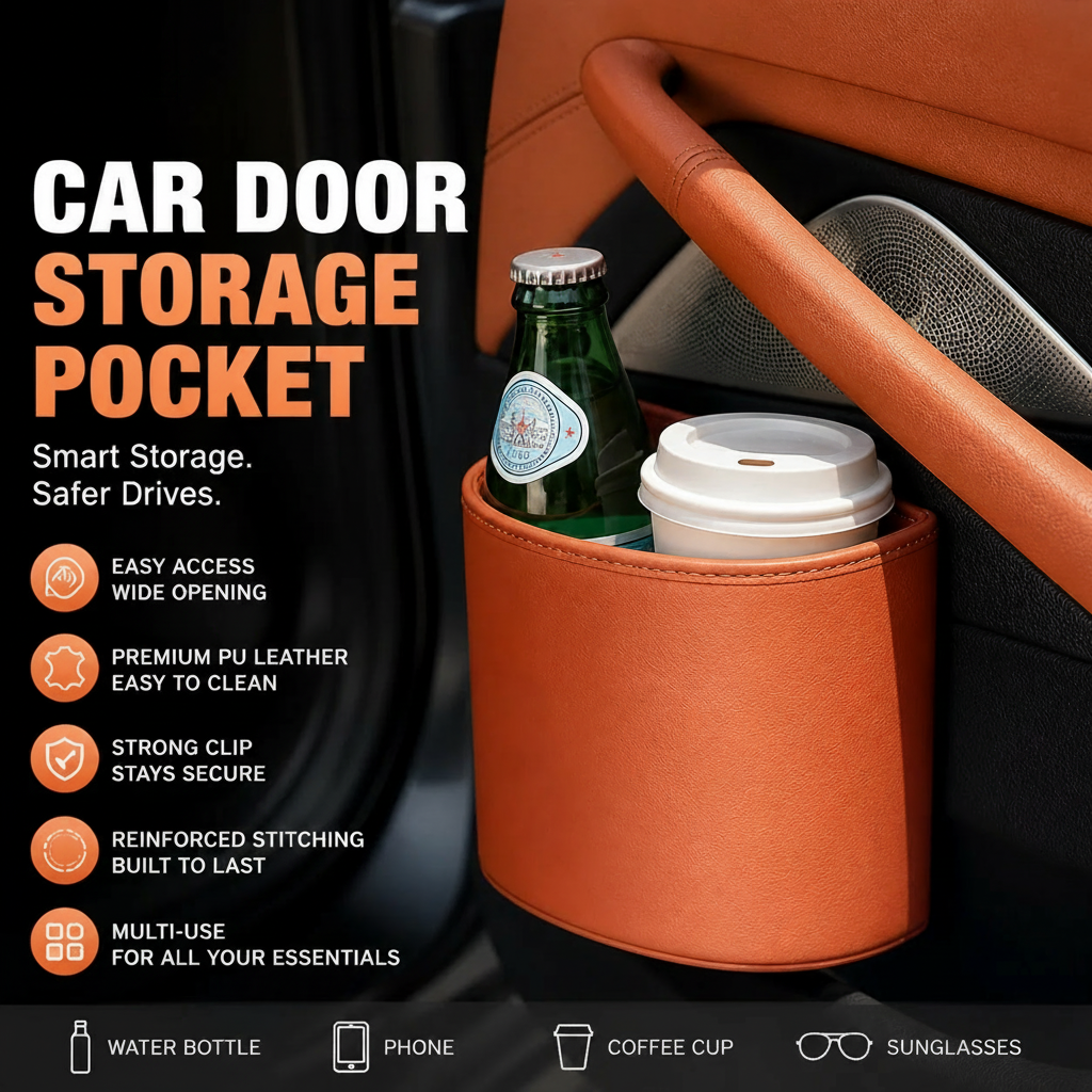 Organize Your Car Instantly! No-Slip Clip-On Leather Cup Holder