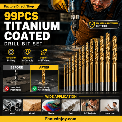 🔥Limited time 50% OFF!🔧 High-efficiency tool favored by veteran craftsmen!Factory Outlet-99pcs Titanium Coated Drill Bit Set