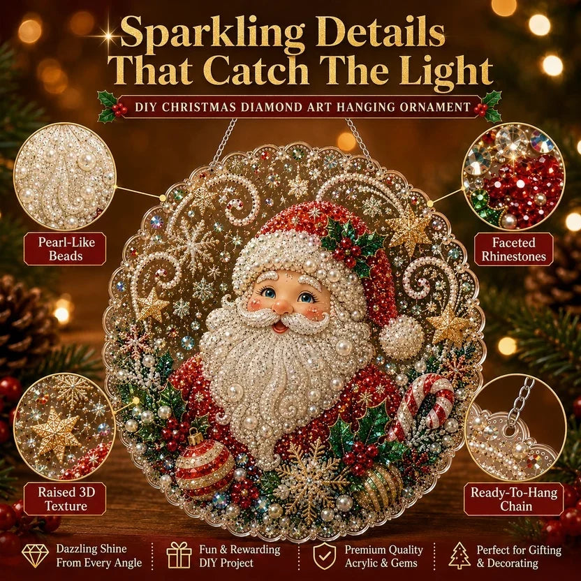 🎄Christmas Pearl Diamond Art Hanging Ornament Kit | Resistant Non-Fading Pearl Beads DIY Handmade Holiday Hanging Decor 🎅💎
