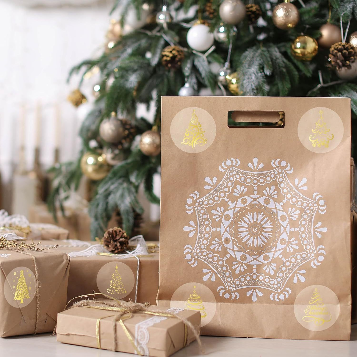 500pcs Transparent Gold Foil Christmas Stickers Roll