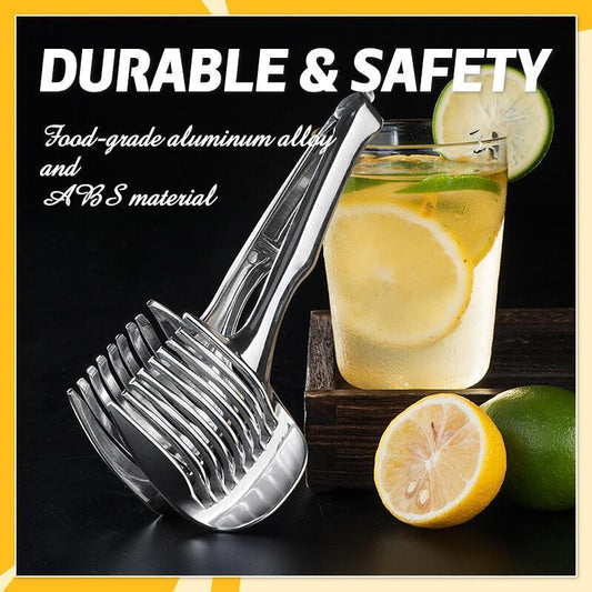 🍋50% OFF NOW! Creative Kitchen Slice Cutting Tool, Food‑Grade Aluminum Alloy Hand‑Held Slicer, Quick Slicing Holder for Lemon, Tomato, Onion & Soft Fruits Vegetables
