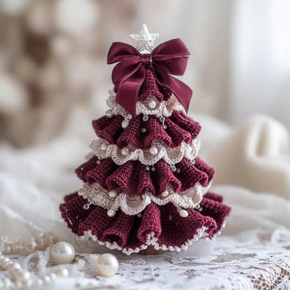 Crochet Christmas Tree Decoration with Imitation Pearl Accents
