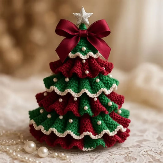 Crochet Christmas Tree Decoration with Imitation Pearl Accents