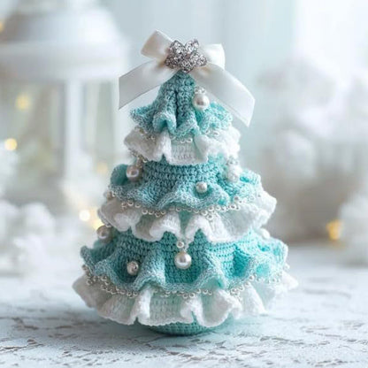 Crochet Christmas Tree Decoration with Imitation Pearl Accents