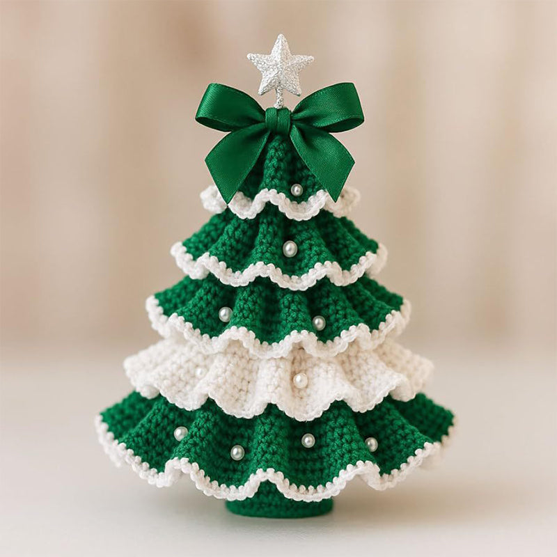 Crochet Christmas Tree Decoration with Imitation Pearl Accents