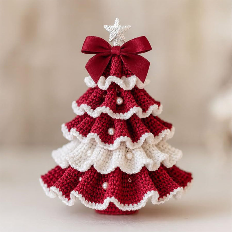 Crochet Christmas Tree Decoration with Imitation Pearl Accents