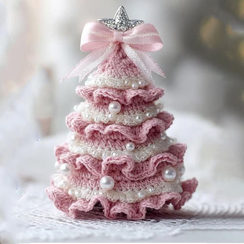 Crochet Christmas Tree Decoration with Imitation Pearl Accents