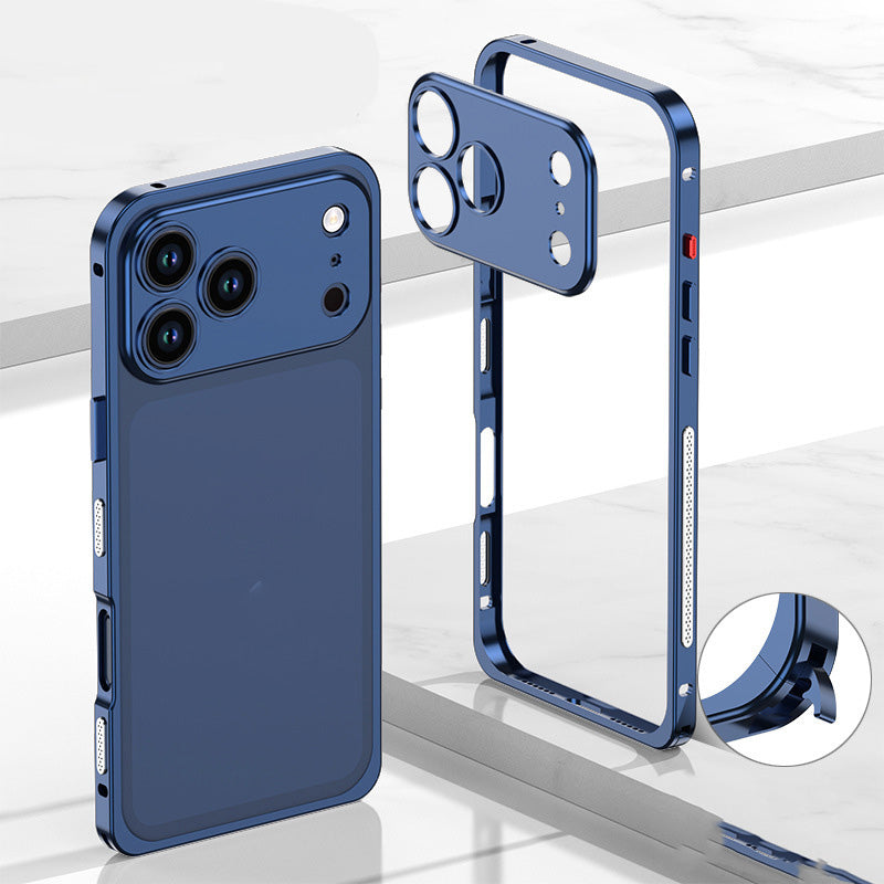 Metal Bare Frame Heat-Dissipating iPhone Case with Seahorse Buckle Design