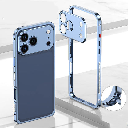 Metal Bare Frame Heat-Dissipating iPhone Case with Seahorse Buckle Design