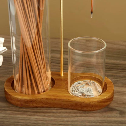 2 in 1 Incense & Candle Holder Natural Wood Base Aromatherapy Diffuser