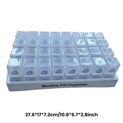 💊📅 Daily 31-Day Pill Organizer Travel Case – 🔒📦 4-Week Medication Box with Compartments & Labels, Ideal for Weekly Planning, Vacations & Seniors, Compact Storage