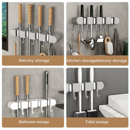 🧹 50% OFF NOW! 🚪 Multifunctional Mop Holder with Hook – Space-Saving, Strong Adhesive & Perfect for Home Organization 🏠