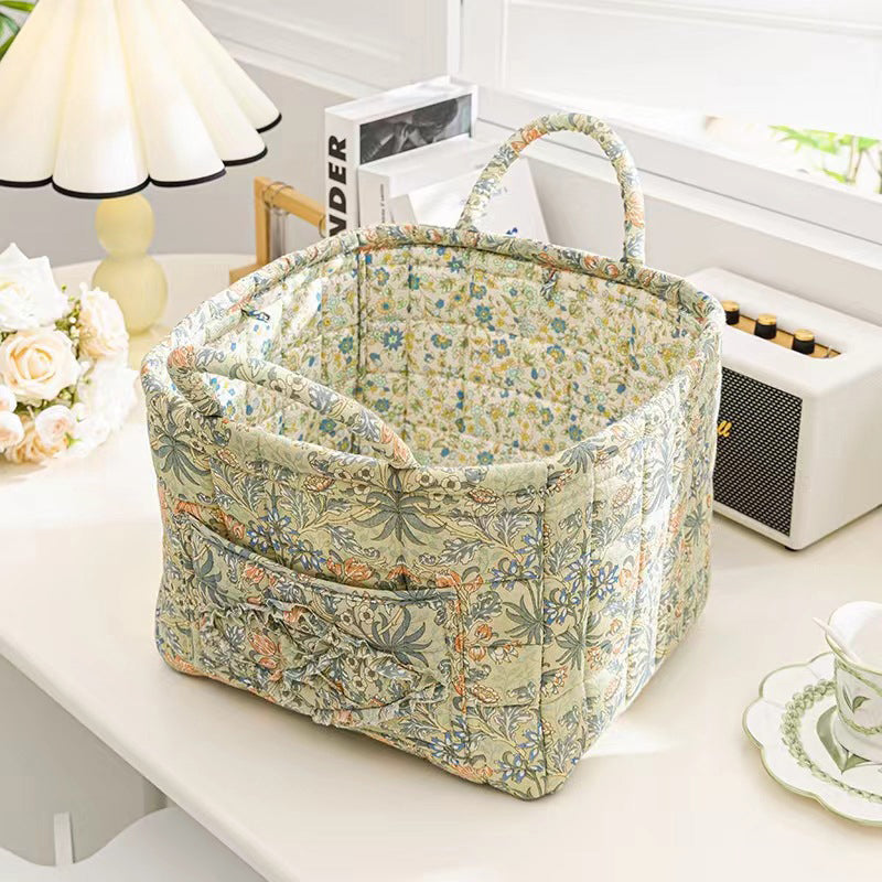 Portable Floral Fabric Storage Basket