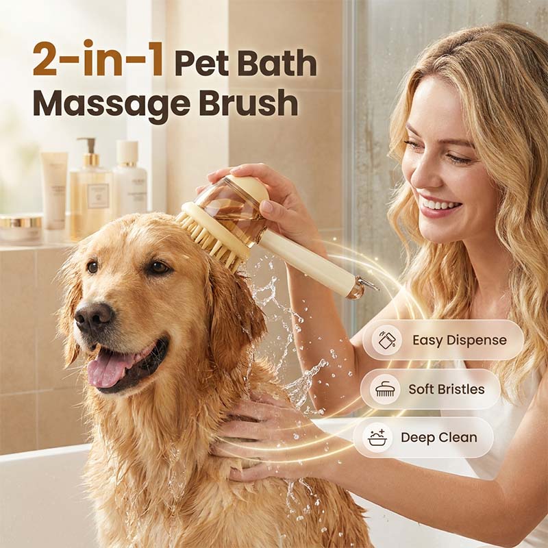Pet Bath Massage Brush with Shampoo Dispenser
