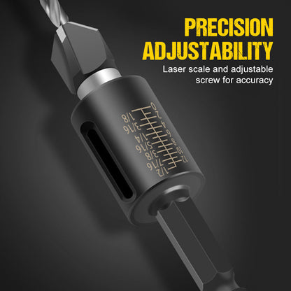🏠 DIY & Professional Woodworking Countersink Set — 4 Sizes with Depth Control Collar