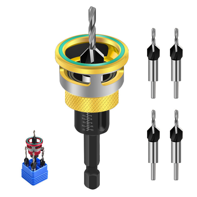 🏠 DIY & Professional Woodworking Countersink Set — 4 Sizes with Depth Control Collar