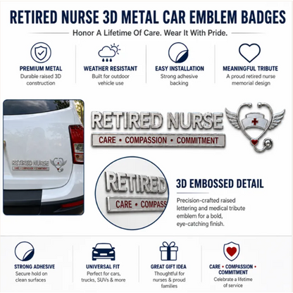 Retired Nurse Metal Car Emblem