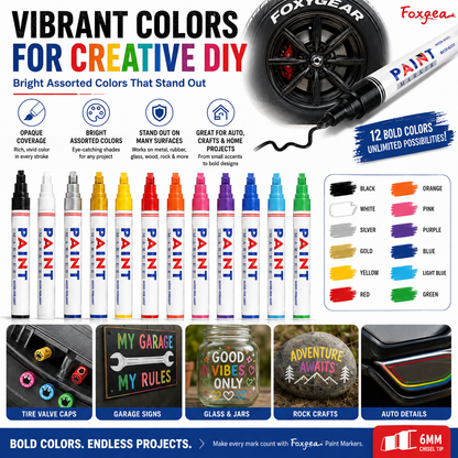 🎨12-Color Paint Marker Set – 6mm Chisel Tip for Custom Tire Lettering & DIY