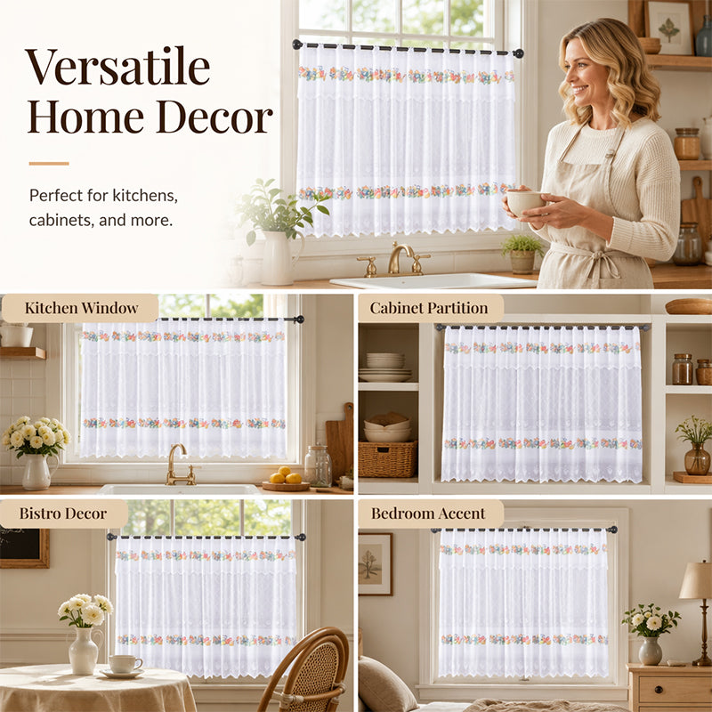 🎉 2026 Sale — Over 23,200 Sold!🍓 Retro Lace Short Kitchen Curtain – Hollow-out ✨