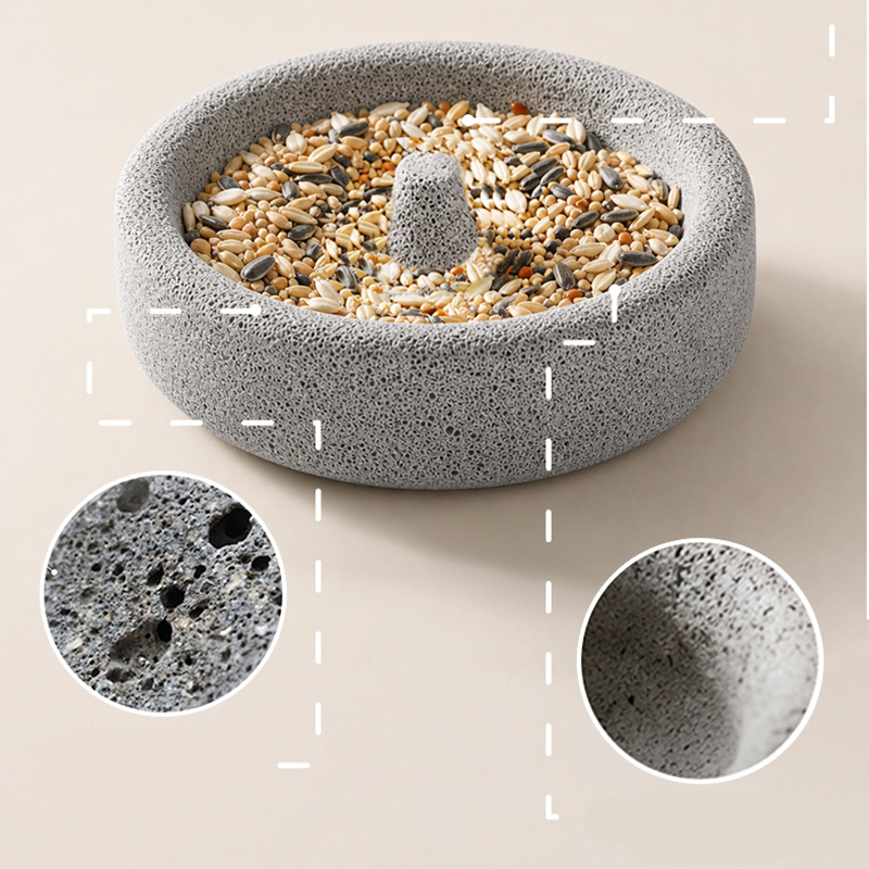 2-in-1 Volcanic Rock Bird Food Bowl & Beak Grinder