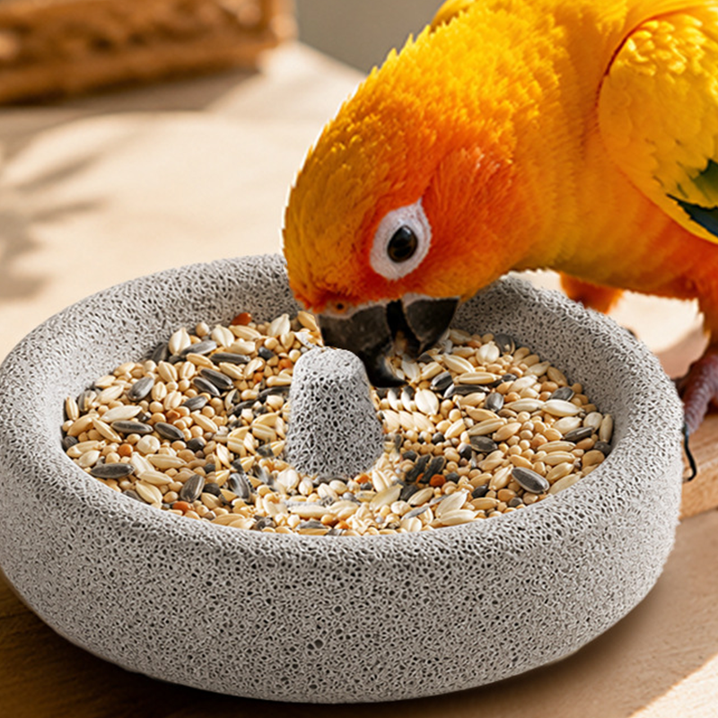 2-in-1 Volcanic Rock Bird Food Bowl & Beak Grinder
