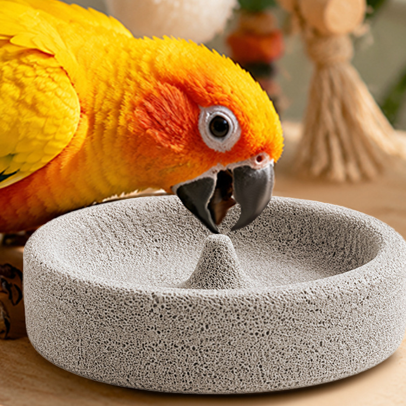 2-in-1 Volcanic Rock Bird Food Bowl & Beak Grinder