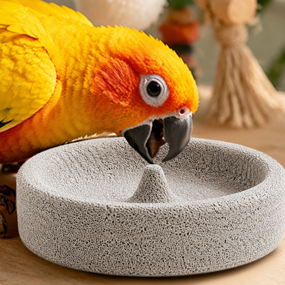 2-in-1 Volcanic Rock Bird Food Bowl & Beak Grinder