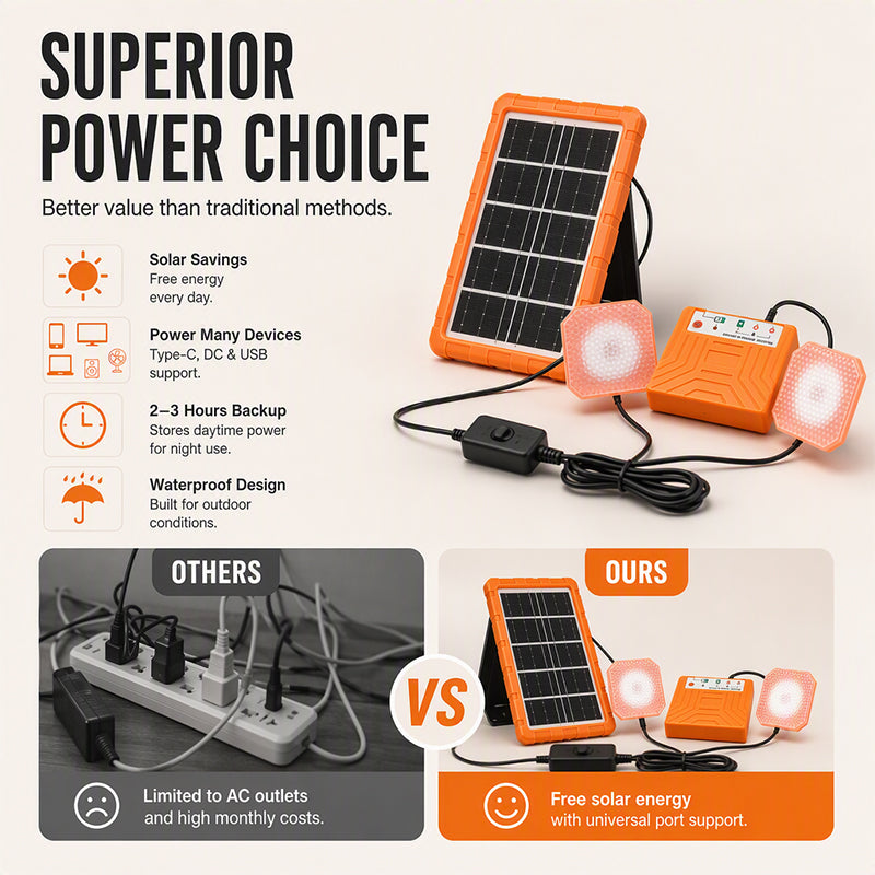 Portable Solar Power System with 2 LED Lights