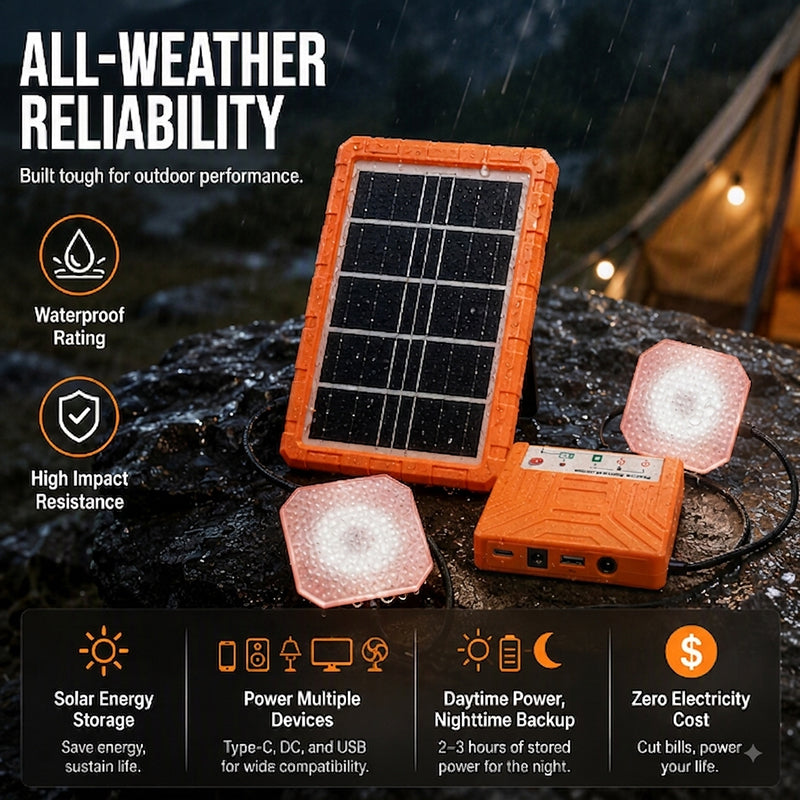 Portable Solar Power System with 2 LED Lights