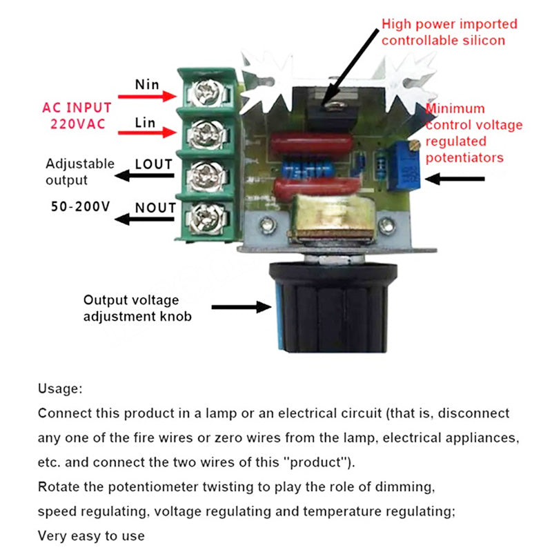 ❄️Summerfresh 50% OFF!⚡2000W AC Voltage Regulator Module – Rotary Power Controller for Compatible Resistive Loads & Brushed Motors