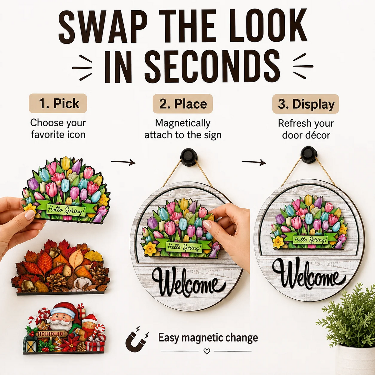 🍂 Magnetic Welcome Sign – 16PCS Seasonal Front Door Decorations