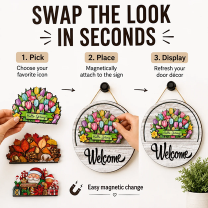 🍂 Magnetic Welcome Sign – 16PCS Seasonal Front Door Decorations